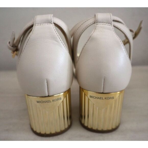 Michael Kors Women's Sz 8M Light Cream Leather Porter Strappy Mid Sandals - Picture 8 of 15